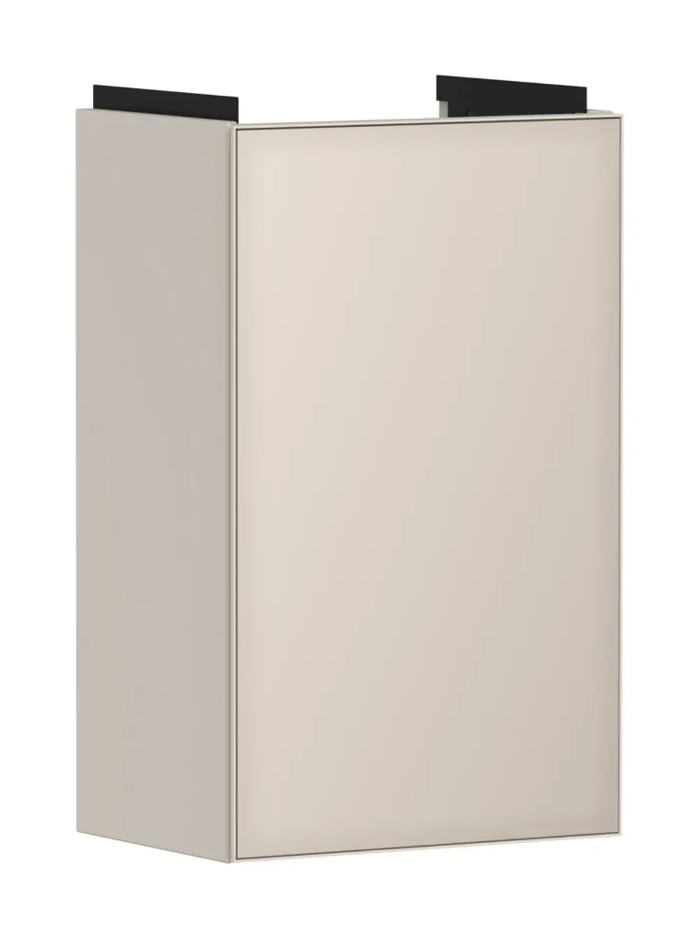Sandbeiger Waschtischunterschrank von Hansgrohe mit matte Oberfläche, passend für Handwaschbecken, Türanschlag links, rechteckige Form ohne sichtbare Fächer.